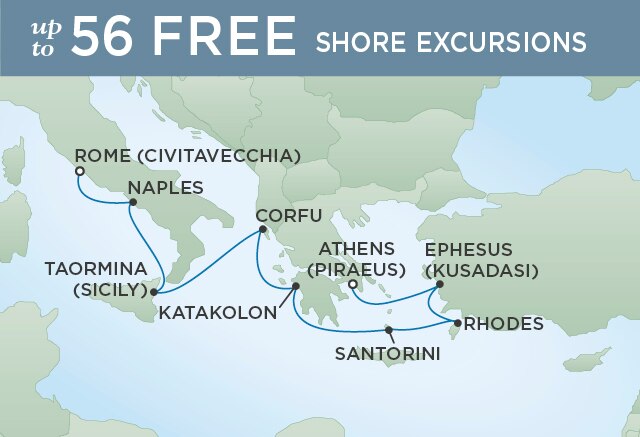 Regent Cruises | 8-Nights from Rome to Athens Cruise Iinerary Map