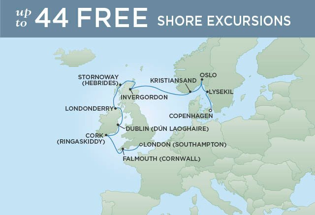 Regent Cruises | 12-Nights from Copenhagen to London Cruise Iinerary Map