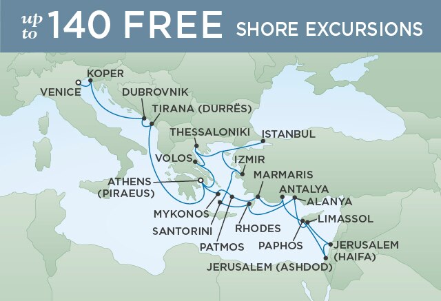 Regent Cruises | 26-Nights from Athens to Venice Cruise Iinerary Map
