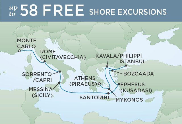 Regent Cruises | 12-Nights from Monte-Carlo to Athens Cruise Iinerary Map