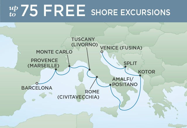 Regent Cruises | 10-Nights from Barcelona to Venice Cruise Iinerary Map