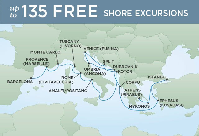 Regent Cruises | 19-Nights from Barcelona to Athens Cruise Iinerary Map