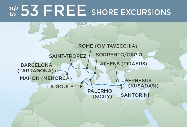 Regent Cruises | 10-Nights from Athens to Barcelona Cruise Iinerary Map