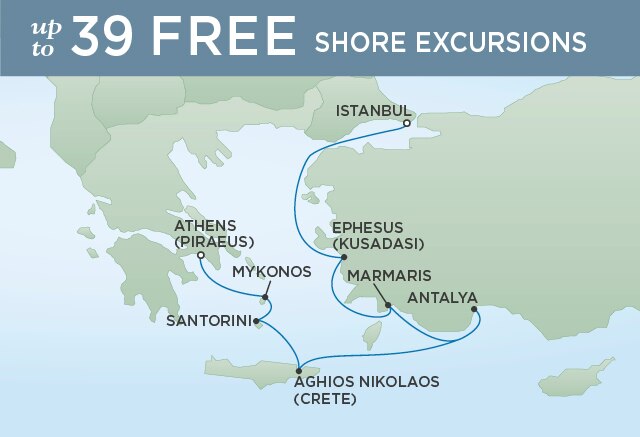 Regent Cruises | 8-Nights from Istanbul to Athens Cruise Iinerary Map