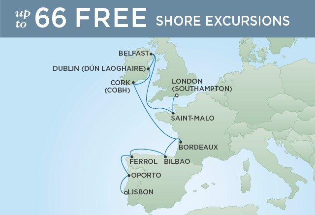 Regent Cruises | 12-Nights from Lisbon to London Cruise Iinerary Map