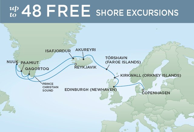 Regent Cruises | 15-Nights from Copenhagen to Reykjavik Cruise Iinerary Map