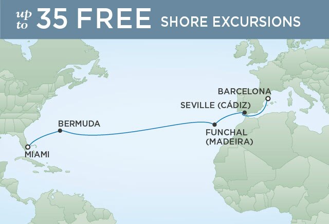 Regent Cruises | 14-Nights from Barcelona to Miami Cruise Iinerary Map