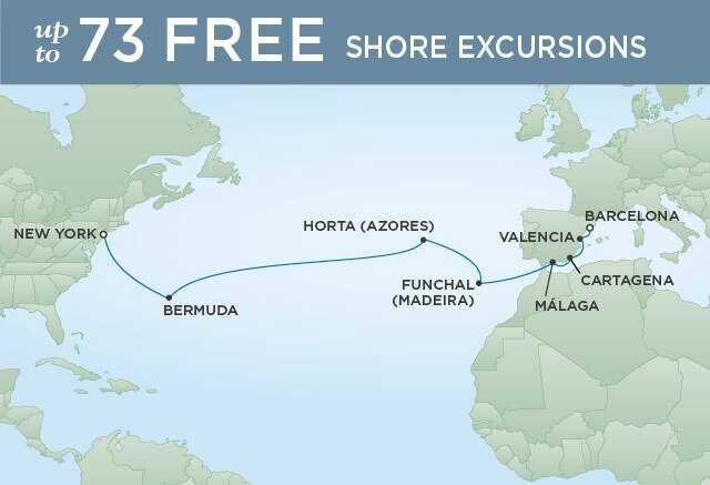 Regent Cruises | 14-Nights from New York to Barcelona Cruise Iinerary Map