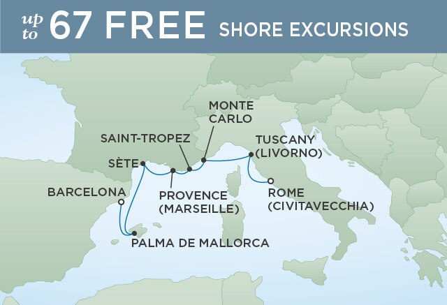 Regent Cruises | 7-Nights from Barcelona to Rome Cruise Iinerary Map