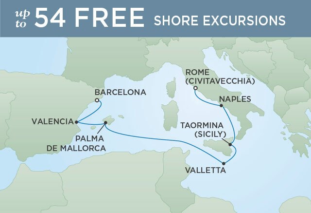 Regent Cruises | 7-Nights from Rome to Barcelona Cruise Iinerary Map