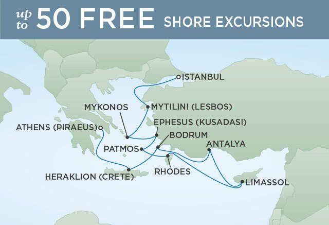 Regent Cruises | 10-Nights from Istanbul to Athens Cruise Iinerary Map