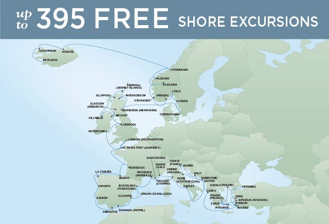 Regent Cruises | 67-Nights from Reykjavik to Athens Cruise Iinerary Map