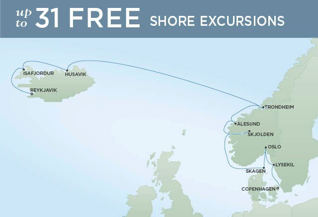 Regent Cruises | 12-Nights from Reykjavik to Copenhagen Cruise Iinerary Map