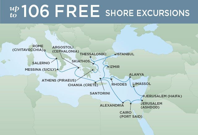 Regent Cruises | 22-Nights from Athens to Rome Cruise Iinerary Map