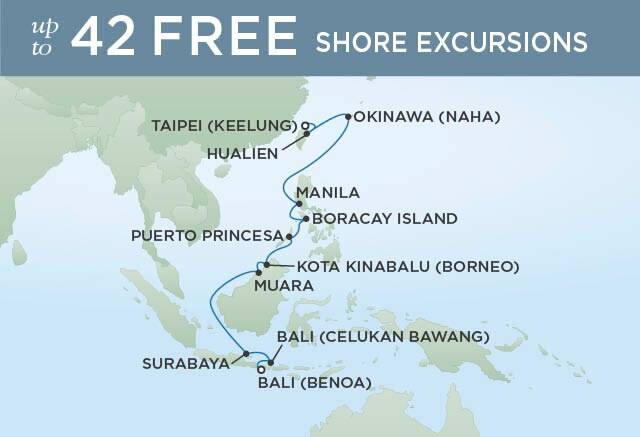 Regent Cruises | 15-Nights from Bali to Taipei Cruise Iinerary Map