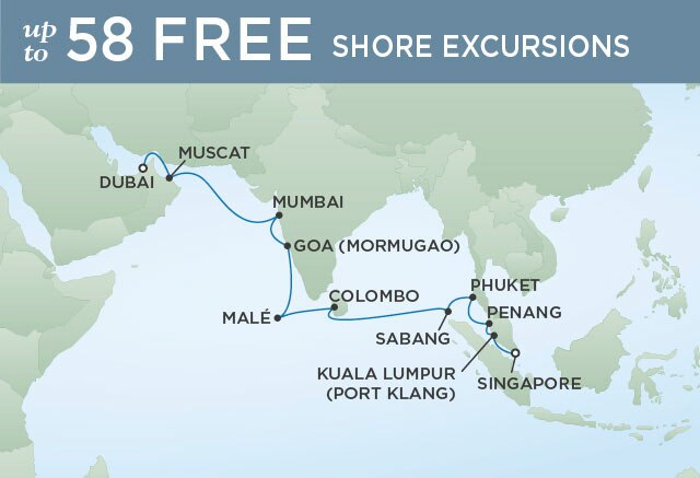 Regent Cruises | 17-Nights from Singapore to Dubai Cruise Iinerary Map