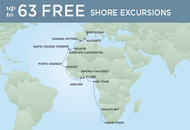 Regent Cruises | 24-Nights from Cape Town to Barcelona Cruise Iinerary Map
