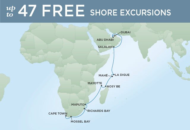 Regent Cruises | 20-Nights from Dubai to Cape Town Cruise Iinerary Map