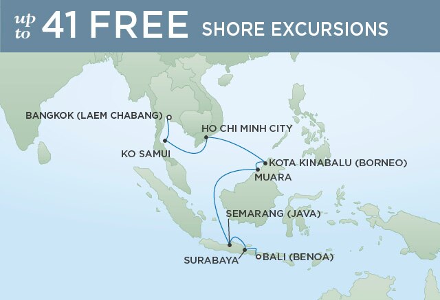 Regent Cruises | 14-Nights from Bangkok to Bali Cruise Iinerary Map