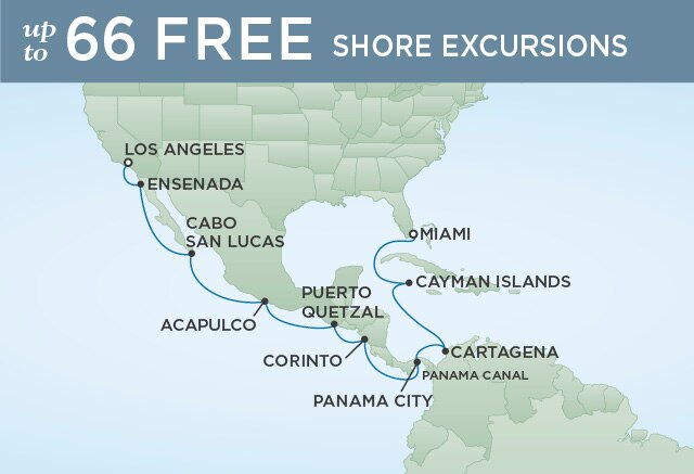 Regent Cruises | 16-Nights from Los Angeles to Miami Cruise Iinerary Map