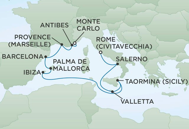 Regent Cruises | 10-Nights from Rome to Monte-Carlo Cruise Iinerary Map
