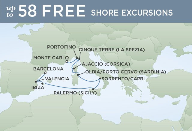 Regent Cruises | 10-Nights from Monte-Carlo to Barcelona Cruise Iinerary Map