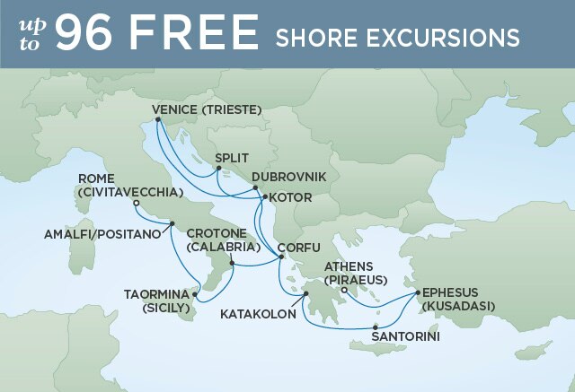 Regent Cruises | 14-Nights from Rome to Athens Cruise Iinerary Map