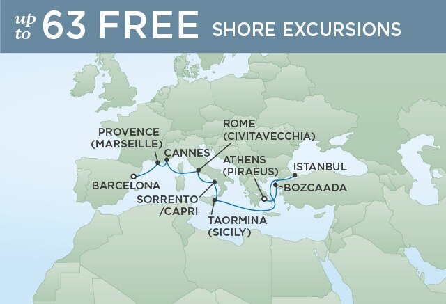 Regent Cruises | 10-Nights from Athens to Barcelona Cruise Iinerary Map