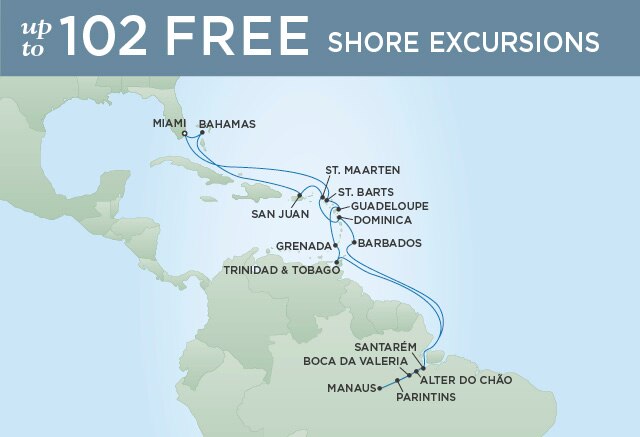 Regent Cruises | 24-Nights Roundtrip from Miami Cruise Iinerary Map
