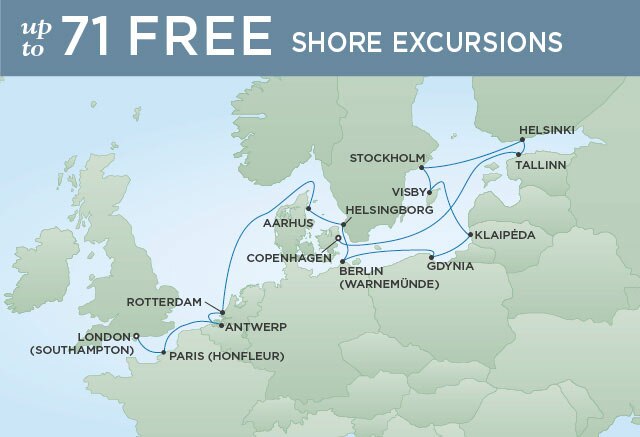 Regent Cruises | 18-Nights from London to Copenhagen Cruise Iinerary Map