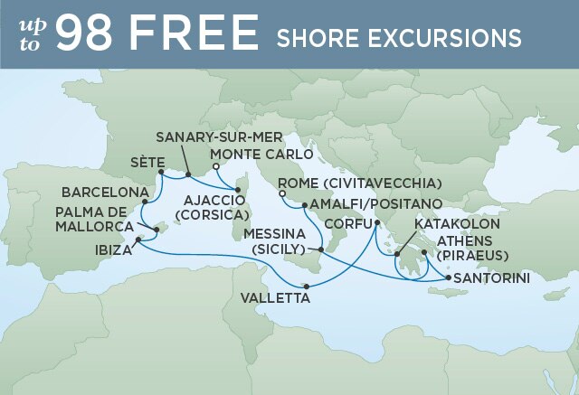 Regent Cruises | 17-Nights from Rome to Monte-Carlo Cruise Iinerary Map