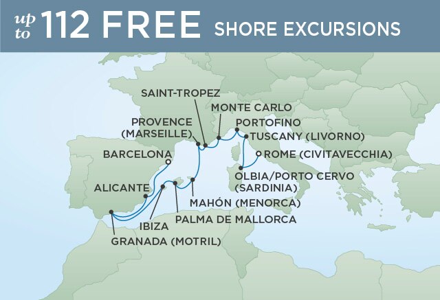 Regent Cruises | 12-Nights from Barcelona to Rome Cruise Iinerary Map