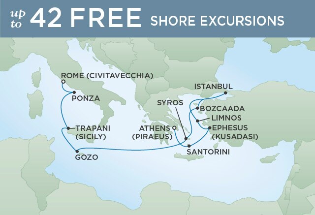 Regent Cruises | 12-Nights from Rome to Athens Cruise Iinerary Map