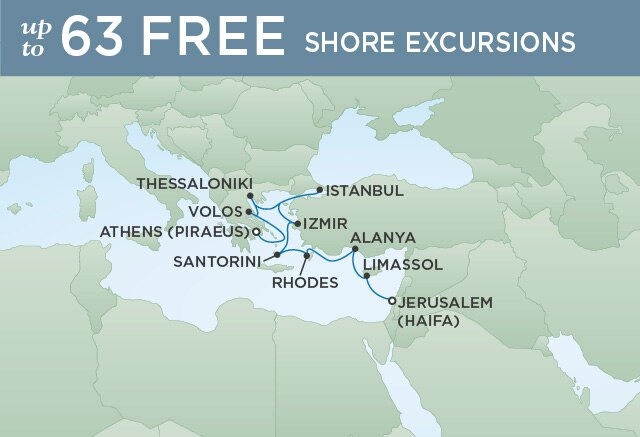 Regent Cruises | 12-Nights from Athens to Jerusalem Cruise Iinerary Map