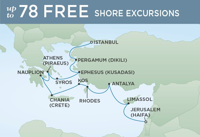 Regent Cruises | 14-Nights from Jerusalem to Istanbul Cruise Iinerary Map