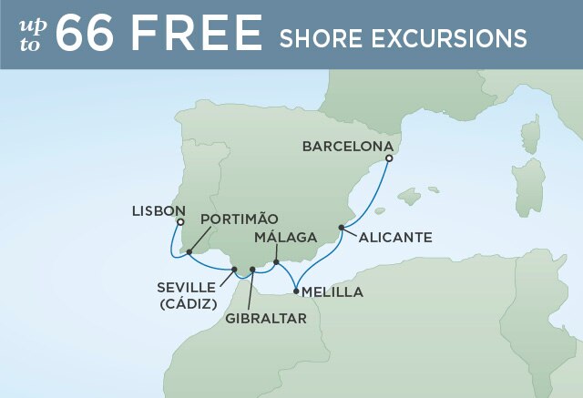Regent Cruises | 7-Nights from Lisbon to Barcelona Cruise Iinerary Map