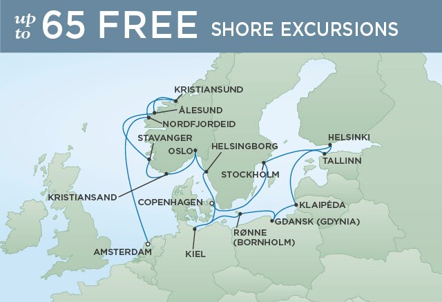 Regent Cruises | 17-Nights from Amsterdam to Copenhagen Cruise Iinerary Map