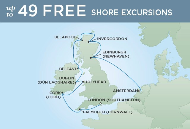 Regent Cruises | 10-Nights from Amsterdam to London Cruise Iinerary Map