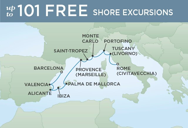 Regent Cruises | 10-Nights from Barcelona to Rome Cruise Iinerary Map