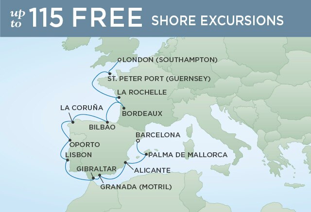 Regent Cruises | 15-Nights from London to Barcelona Cruise Iinerary Map