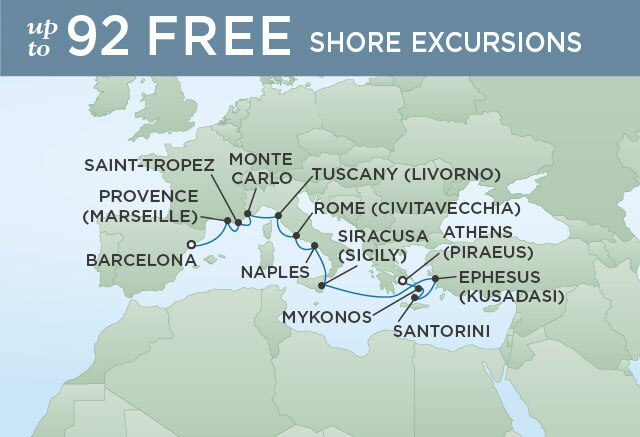 Regent Cruises | 12-Nights from Barcelona to Athens Cruise Iinerary Map