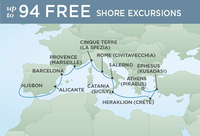 Regent Cruises | 12-Nights from Athens to Lisbon Cruise Iinerary Map