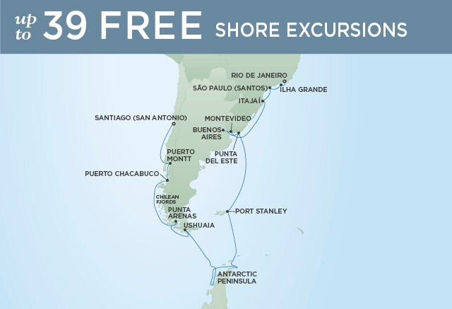 Regent Cruises | 24-Nights from Rio de Janeiro to Santiago Cruise Iinerary Map