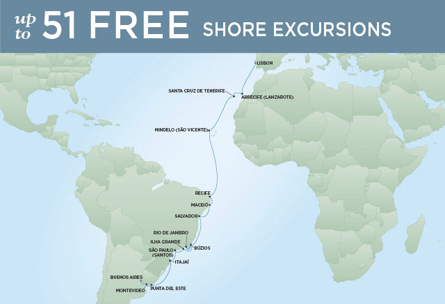 Regent Cruises | 26-Nights from Buenos Aires to Lisbon Cruise Iinerary Map