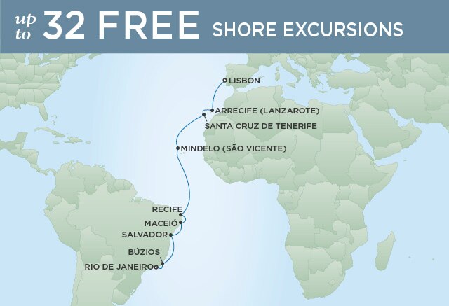 Regent Cruises | 16-Nights from Rio de Janeiro to Lisbon Cruise Iinerary Map