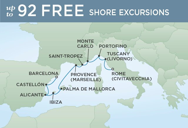 Regent Cruises | 10-Nights from Barcelona to Rome Cruise Iinerary Map