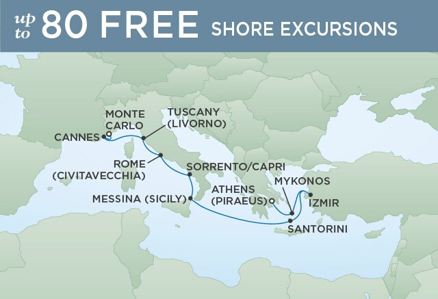 Regent Cruises | 10-Nights from Athens to Monte-Carlo Cruise Iinerary Map