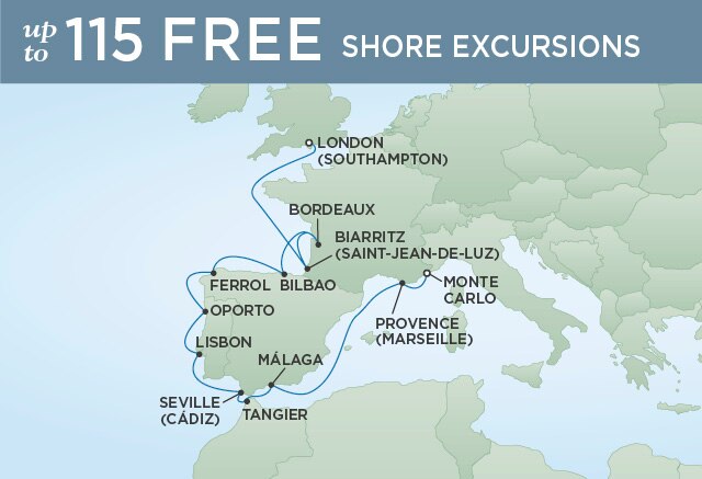 Regent Cruises | 14-Nights from Monte-Carlo to London Cruise Iinerary Map