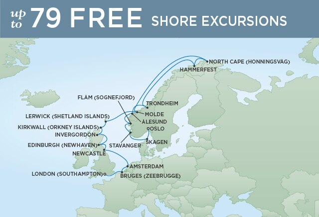 Regent Cruises | 19-Nights from Oslo to London Cruise Iinerary Map