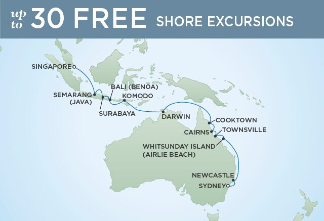 Regent Cruises | 18-Nights from Singapore to Sydney Cruise Iinerary Map